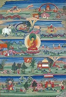 Bhutanese painted thangka of the Jatakas, 18th-19th Century, Phajoding Gonpa, Thimphu, Bhutan.