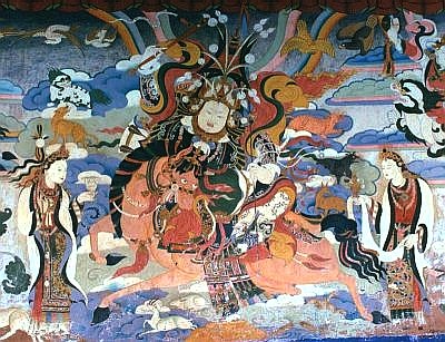 Mural depicting King Gesar of Ling.